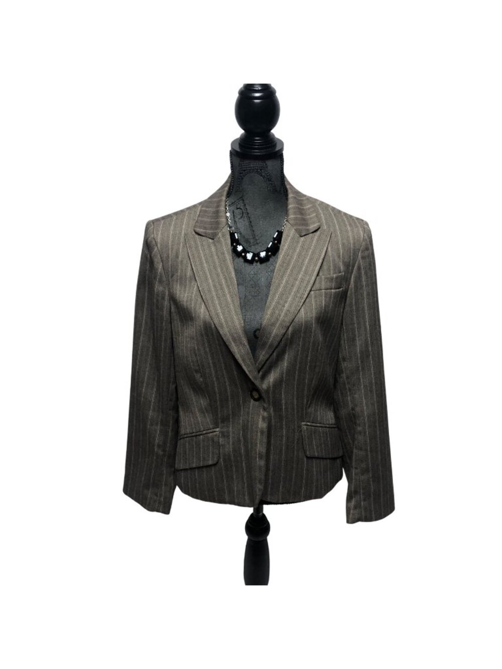 Evan Picone Blazer Womens Size 12 Brown Pinstripe Stretch Lined Jacket Career